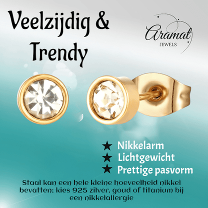Goudkleurige Stalen Kristallen Oorbellen 5mm - oor2076 - xe58218 - Oorbellen kopen# - 5mm - alles - cadeau