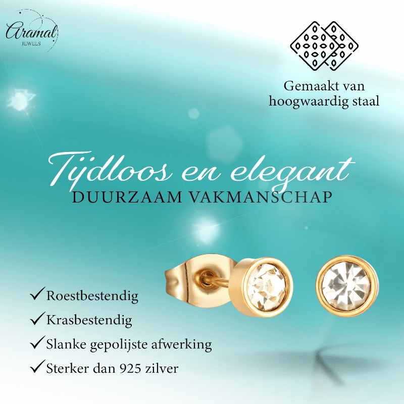 Goudkleurige Stalen Kristallen Oorbellen 5mm - oor2076 - xe58218 - Oorbellen kopen# - 5mm - alles - cadeau