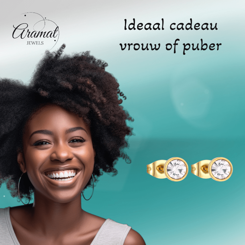 Goudkleurige Stalen Kristallen Oorbellen 6mm - oor1692 - xe58218 - Oorbellen kopen# - 6mm - alles - cadeau