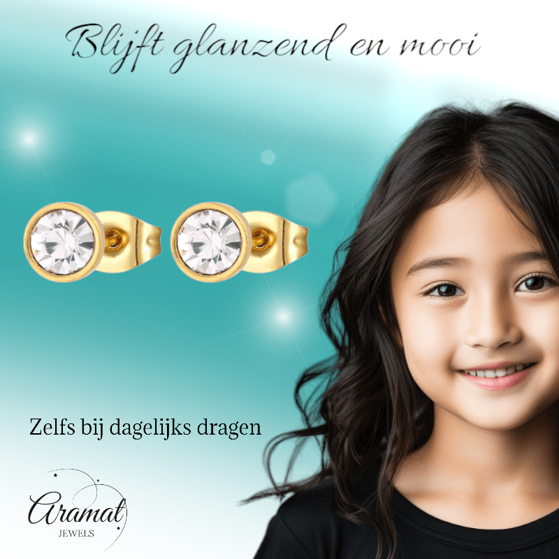 Goudkleurige Stalen Kristallen Oorbellen 6mm - oor1692 - xe58218 - Oorbellen kopen# - 6mm - alles - cadeau