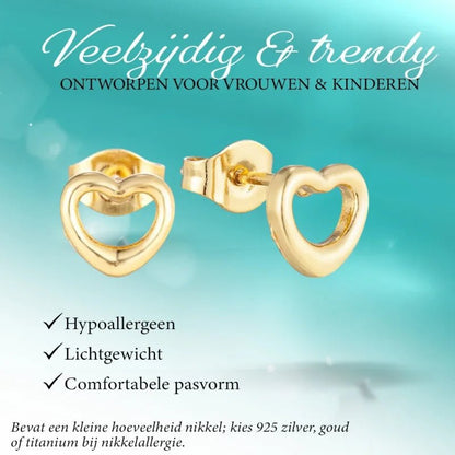 Gouden hartvormige oorbellen.