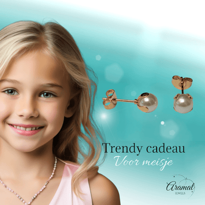 Goudkleurige Stalen Parel Oorbellen 6mm - Aramat Jewels - Oorbellen - cadeautip