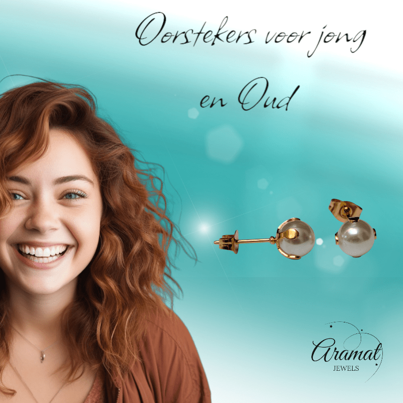 Goudkleurige Stalen Parel Oorbellen 7mm - Aramat Jewels - Oorbellen - cadeautip