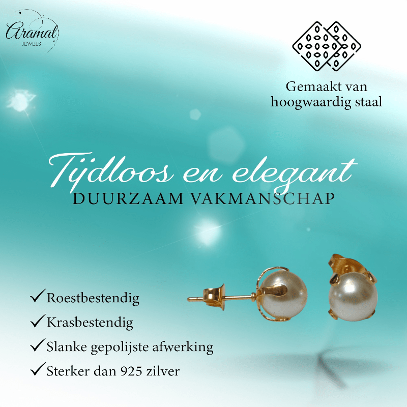 Goudkleurige Stalen Parel Oorbellen 8mm - Aramat Jewels - Oorbellen - cadeautip