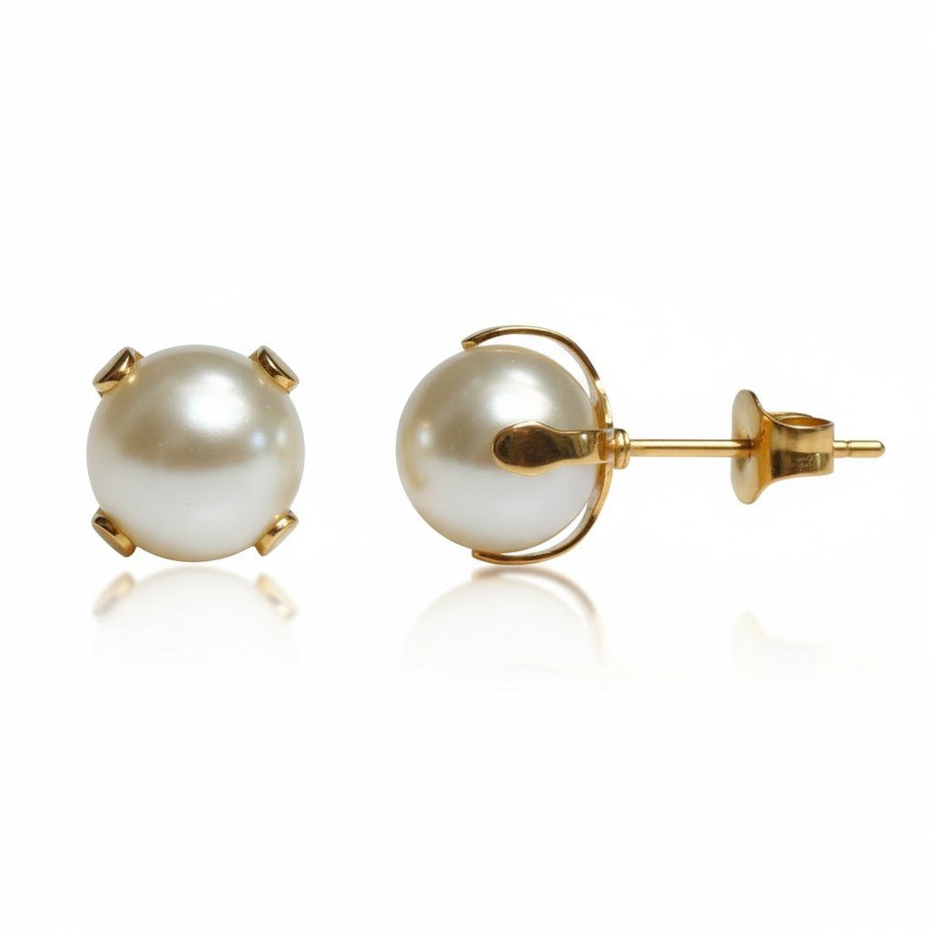 Goudkleurige Stalen Parel Oorbellen 8mm - Aramat Jewels - Oorbellen - cadeautip