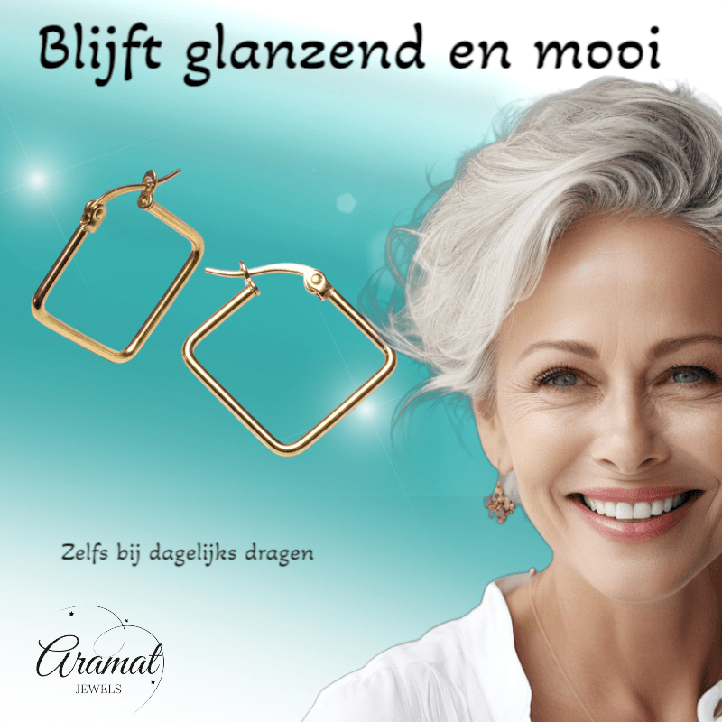 Goudkleurige Stalen Vierkante Oorringen - Aramat Jewels - Oorringen - cadeautip