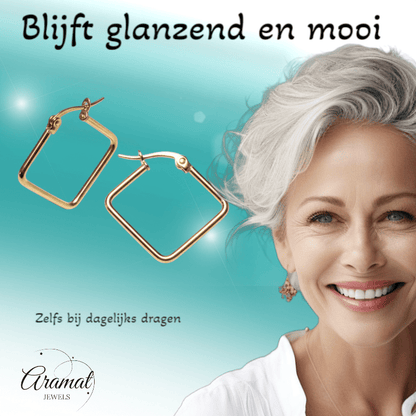 Goudkleurige Stalen Vierkante Oorringen - Aramat Jewels - Oorringen - cadeautip