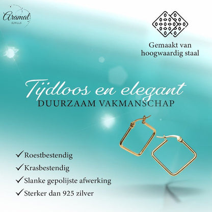 Goudkleurige Stalen Vierkante Oorringen - Aramat Jewels - Oorringen - cadeautip