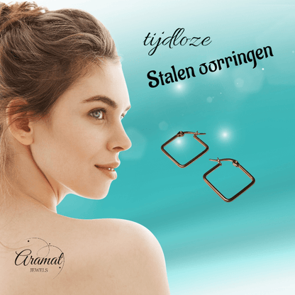 Goudkleurige Stalen Vierkante Oorringen - Aramat Jewels - Oorringen - cadeautip