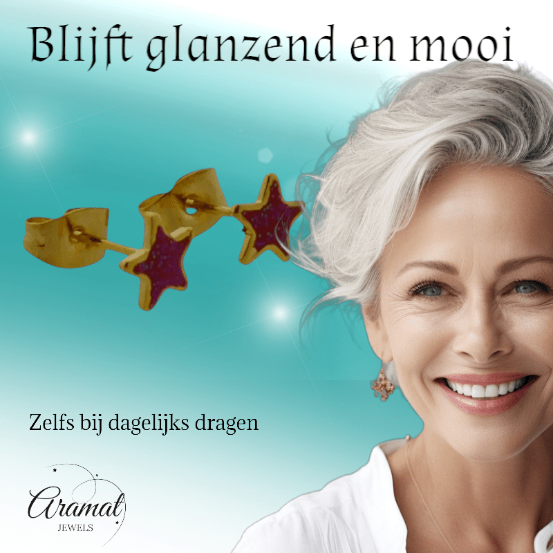 Goudkleurige Ster Oorstekers Rood 6 mm - oor6171 - YY - Oorbellen kopen# - 6mm - alles - cadeau