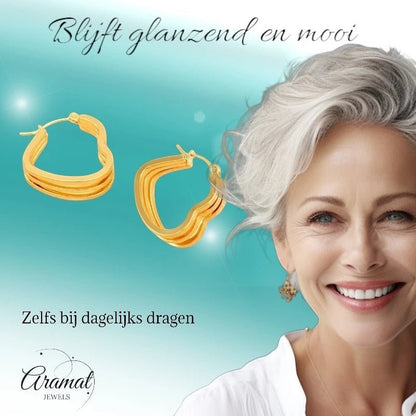 Goudkleurige Triple Hart Hoops 25mm - oor6303 - 827750 - Oorringen kopen# - 25mm - alles - cadeau