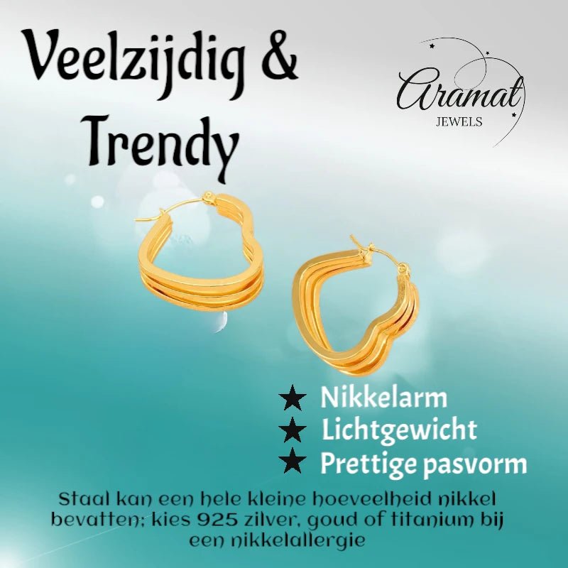 Goudkleurige Triple Hart Hoops 25mm - oor6303 - 827750 - Oorringen kopen# - 25mm - alles - cadeau