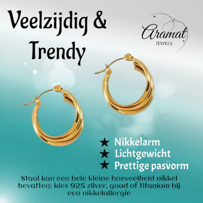 Goudkleurige triple oorringen 24x21x9mm - oor6372 - 69933 - Oorringen kopen# - 24mm - alles - cadeau