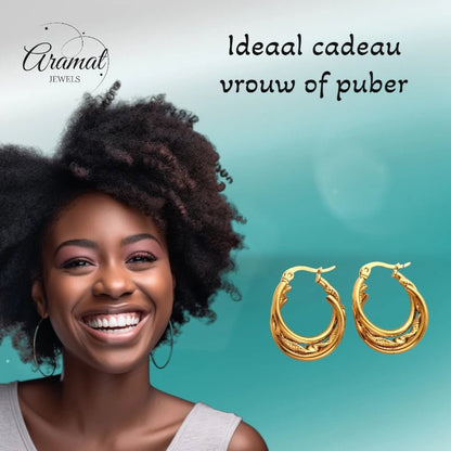 Goudkleurige Triple Oorringen Rond – 20x7mm - oor6296 - 647263 - Oorringen kopen# - 20mm - alles - cadeau