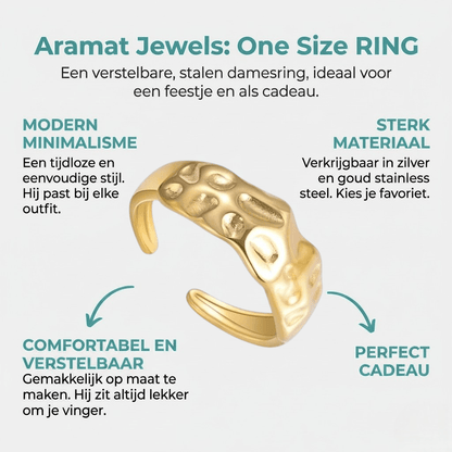 Goudkleurige Verstelbare Dames Ring deukjes - motief - Stainless Steel - Aramat Jewels - Ringen - cadeautip