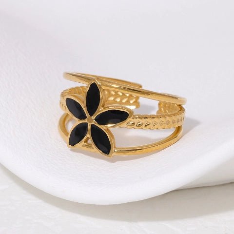 Goudkleurige Verstelbare Ring met Emaille Bloem - Triple Design (12 mm) - Aramat Jewels - Ringen - cadeautip