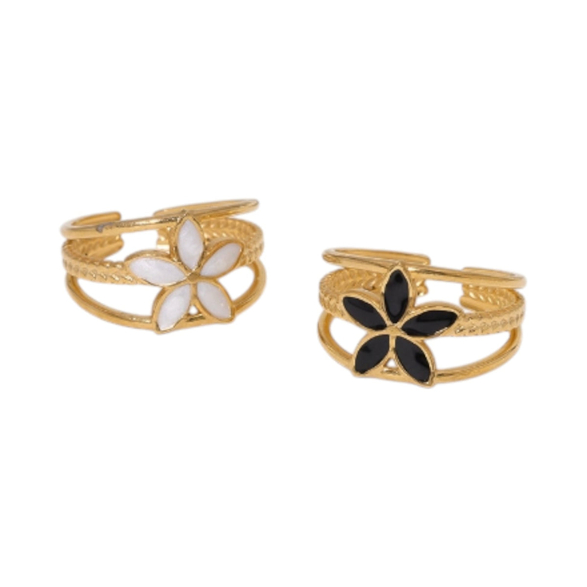 Goudkleurige Verstelbare Ring met Emaille Bloem - Triple Design (12 mm) - Aramat Jewels - Ringen - cadeautip
