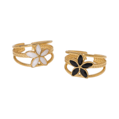 Goudkleurige Verstelbare Ring met Emaille Bloem - Triple Design (12 mm) - Aramat Jewels - Ringen - cadeautip