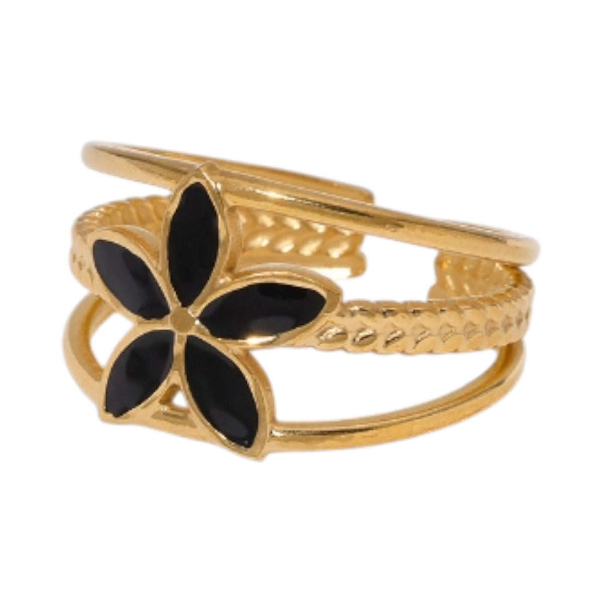 Goudkleurige Verstelbare Ring met Emaille Bloem - Triple Design (12 mm) - Aramat Jewels - Ringen - cadeautip