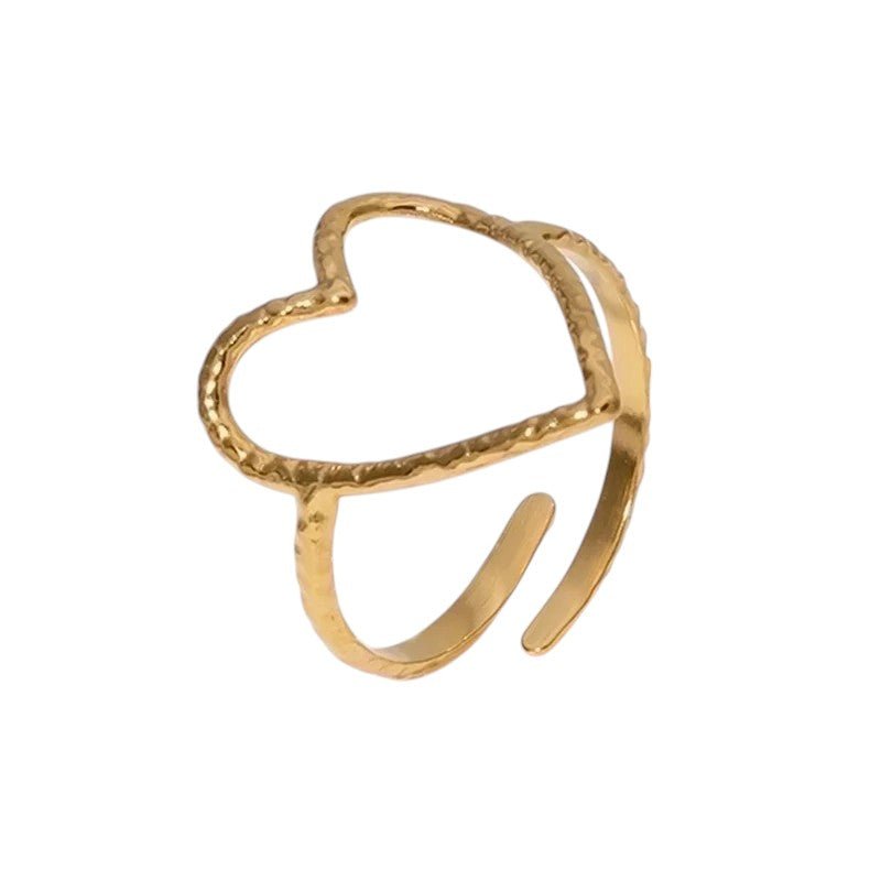 Goudkleurige Verstelbare Ring met Groot Open Hart 19mm - Stainless Steel - ring352 - 73899 - Ringen kopen# - Goudkleur - alles - boho