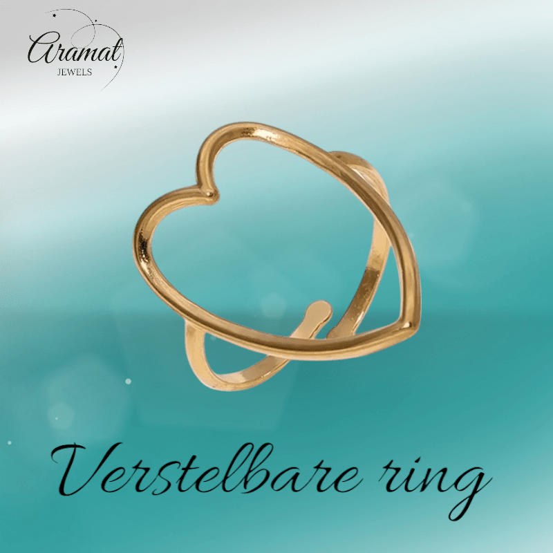Goudkleurige Verstelbare Ring met Groot Open Hart 26mm - Stainless Steel - ring353 - 73898 - Ringen kopen# - Goudkleur - alles - boho