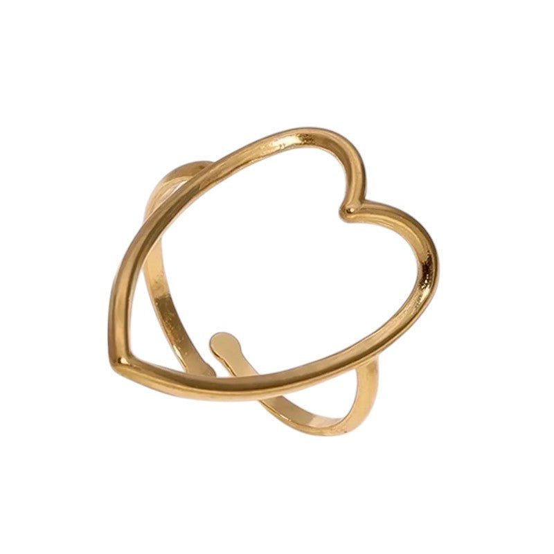 Goudkleurige Verstelbare Ring met Groot Open Hart 26mm - Stainless Steel - ring353 - 73898 - Ringen kopen# - Goudkleur - alles - boho