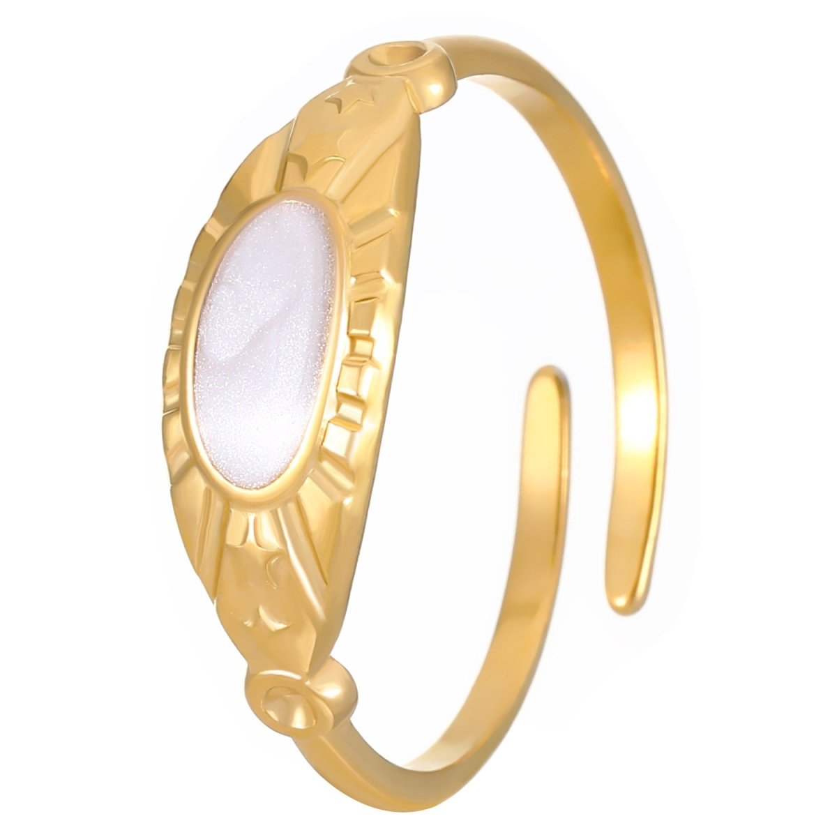 Goudkleurige Verstelbare RVS Ring met Parelmoer Wit Emaille - 6 mm - Aramat Jewels - Ringen - cadeautip