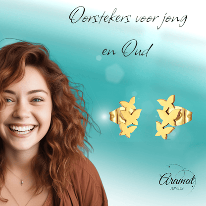 Goudkleurige vlinder oorstekers 10x6 mm - Aramat Jewels - Oorbellen - cadeautip