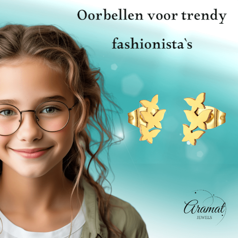 Goudkleurige vlinder oorstekers 10x6 mm - Aramat Jewels - Oorbellen - cadeautip