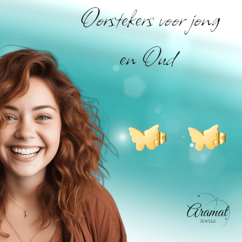 Goudkleurige vlinder oorstekers 11x8 mm - Aramat Jewels - Oorbellen - cadeautip