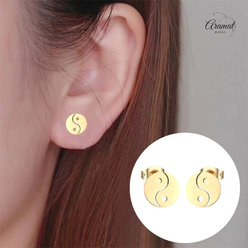 Goudkleurige Ying - Yang Oorbellen | RVS 10mm - oor4153 - Oorbellen kopen# - 10mm - alles - cadeau