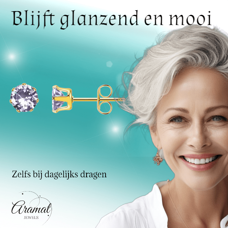 Goudkleurige Zirkonia Oorbellen 5mm Lila - Aramat Jewels - Oorbellen - cadeautip