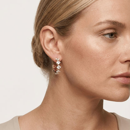Goudkleurige Zirkonia Oorringen 28x5mm RVS - 8 Steentjes - Aramat Jewels - Oorbellen - cadeautip