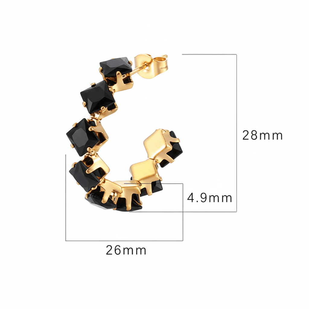 Goudkleurige Zirkonia Oorringen 28x5mm RVS - 8 Steentjes - Aramat Jewels - RVS Sieraden - Oorbellen - cadeautip