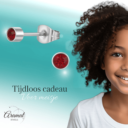 Granaatrood kristal oorstekers – 4mm zilver RVS - Aramat Jewels - Oorbellen - cadeautip