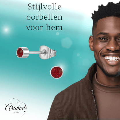 Granaatrood kristal oorstekers – 4mm zilver RVS - Aramat Jewels - Oorbellen - cadeautip