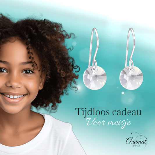 Grijze Kristal Oorhangers Kind - 925 Zilver - oor3260 - 27940 - Oorhangers kopen# - 8mm - 925 Zilver - alles