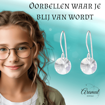 Grijze Kristal Oorhangers Kind - 925 Zilver - oor3260 - 27940 - Oorhangers kopen# - 8mm - 925 Zilver - alles
