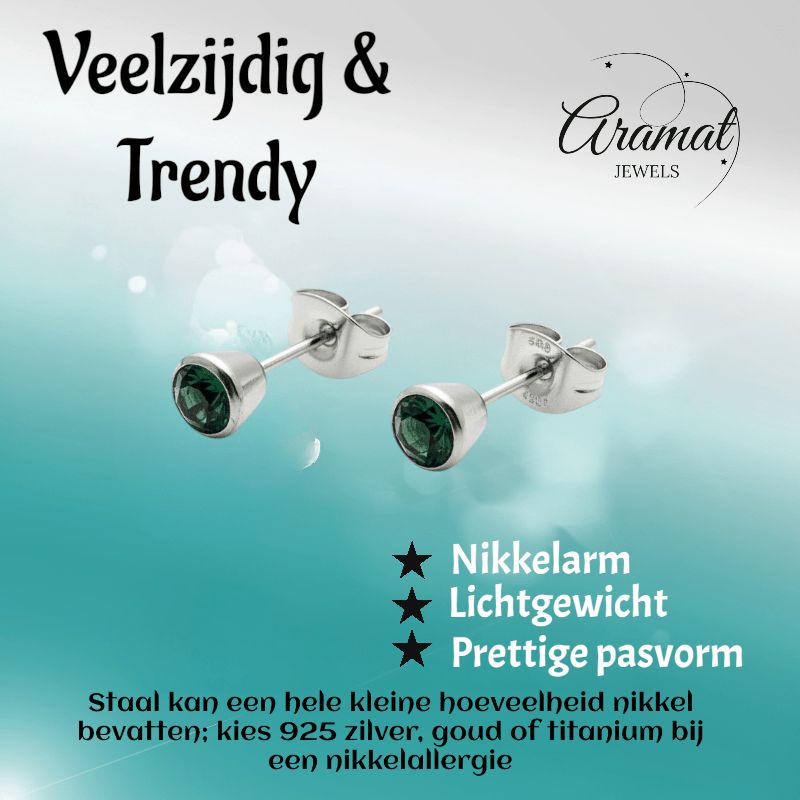 Groene Kristal Stalen Oorbellen - Aramat Jewels - Oorbellen - cadeautip