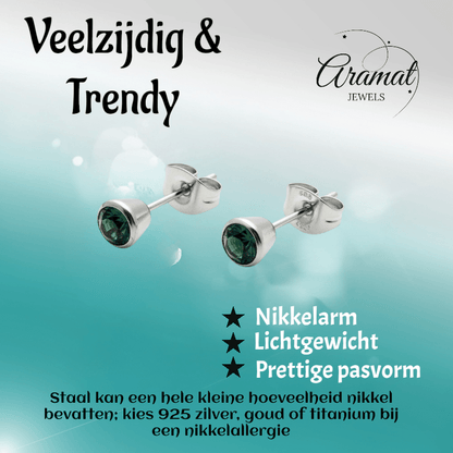 Groene Kristal Stalen Oorbellen - Aramat Jewels - Oorbellen - cadeautip