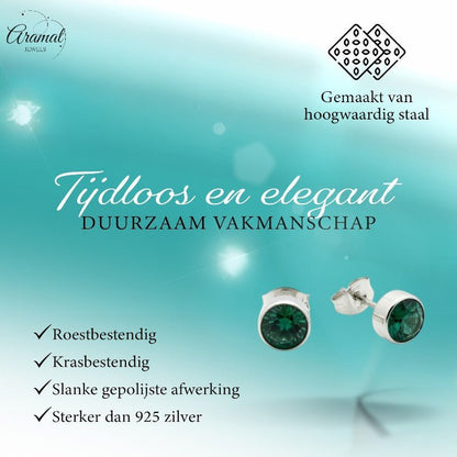 Groene Zirkonia Oorbellen RVS - Aramat Jewels - Oorbellen - cadeautip