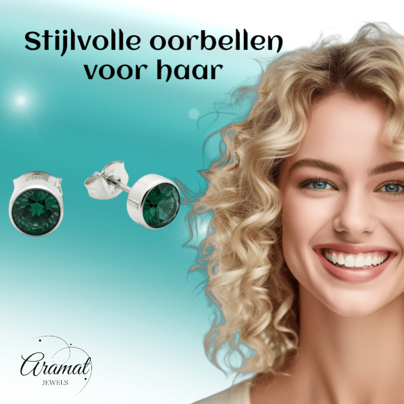 Groene Zirkonia Oorbellen RVS - Aramat Jewels - Oorbellen - cadeautip