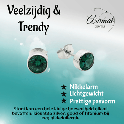 Groene Zirkonia Oorbellen RVS - Aramat Jewels - Oorbellen - cadeautip