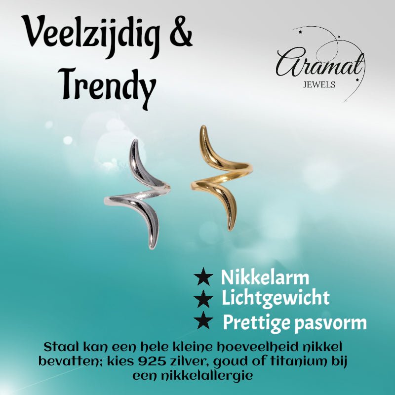 Grote Brede One Size Ring RVS met Lijnen Design (32 mm) - Aramat Jewels - Ringen - cadeautip