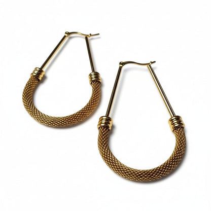 Grote Ovale Oorringen Goudkleurig RVS met Mesh Schakel (58 mm) - Aramat Jewels - Oorringen - cadeautip