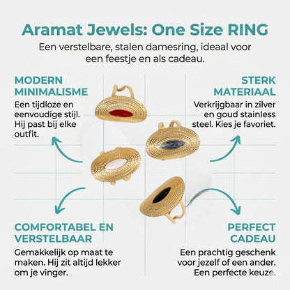 Grote Verstelbare RVS Ring Ovaal met Emaille - 28 mm - Aramat Jewels - Ringen - cadeautip