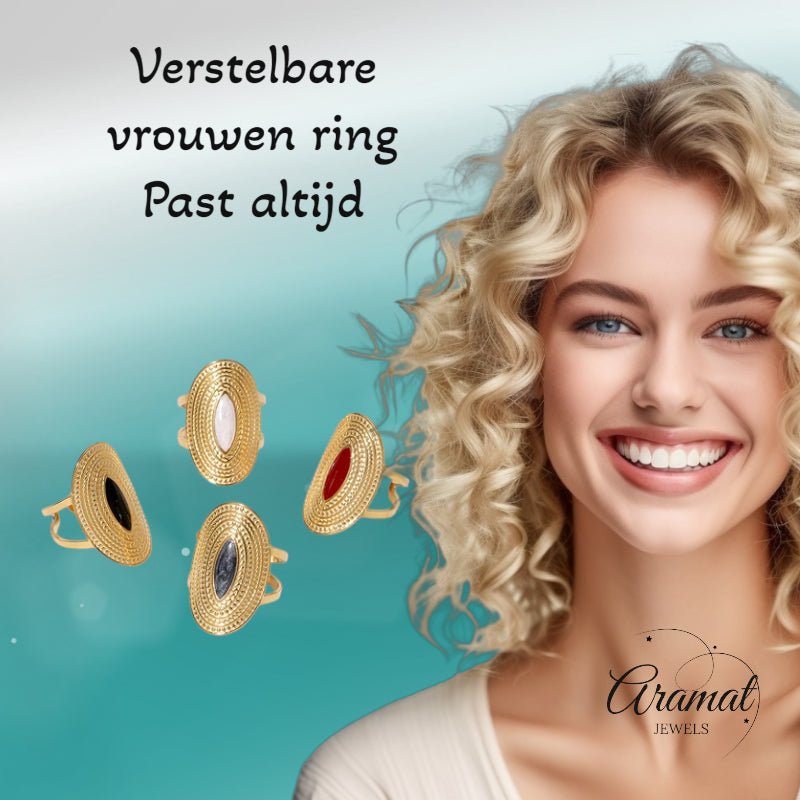 Grote Verstelbare RVS Ring Ovaal met Emaille - 28 mm - Aramat Jewels - Ringen - cadeautip