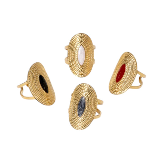 Grote Verstelbare RVS Ring Ovaal met Emaille - 28 mm - Aramat Jewels - Ringen - cadeautip