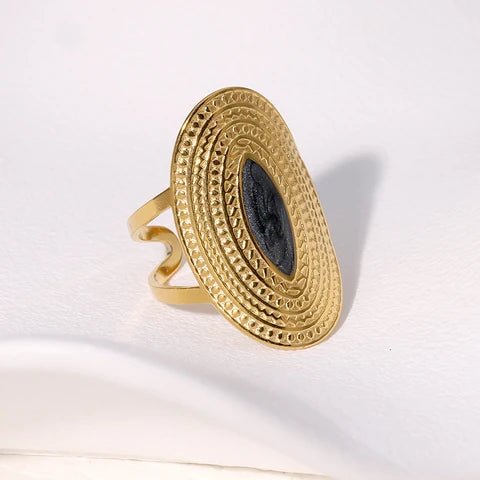 Grote Verstelbare RVS Ring Ovaal met Emaille - 28 mm - Aramat Jewels - Ringen - cadeautip