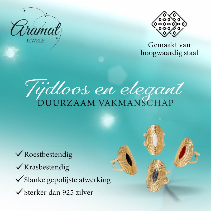 Grote Verstelbare RVS Ring Ovaal met Emaille - 28 mm - Aramat Jewels - Ringen - cadeautip